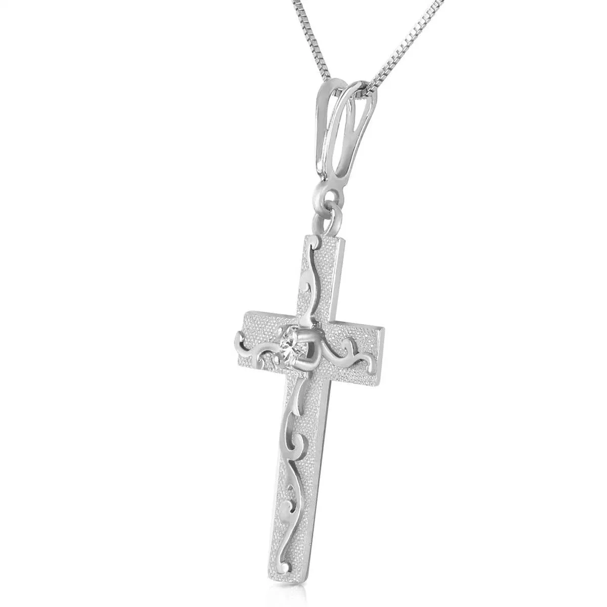 0.05 Carat 14K Solid White Gold Cross Necklace Natural Diamond