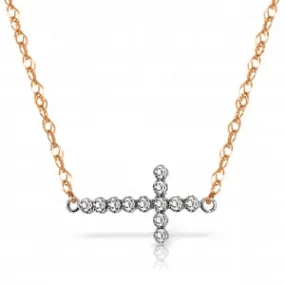 0.18 Carat 14K Solid Rose Gold Cross Necklace Natural Diamond