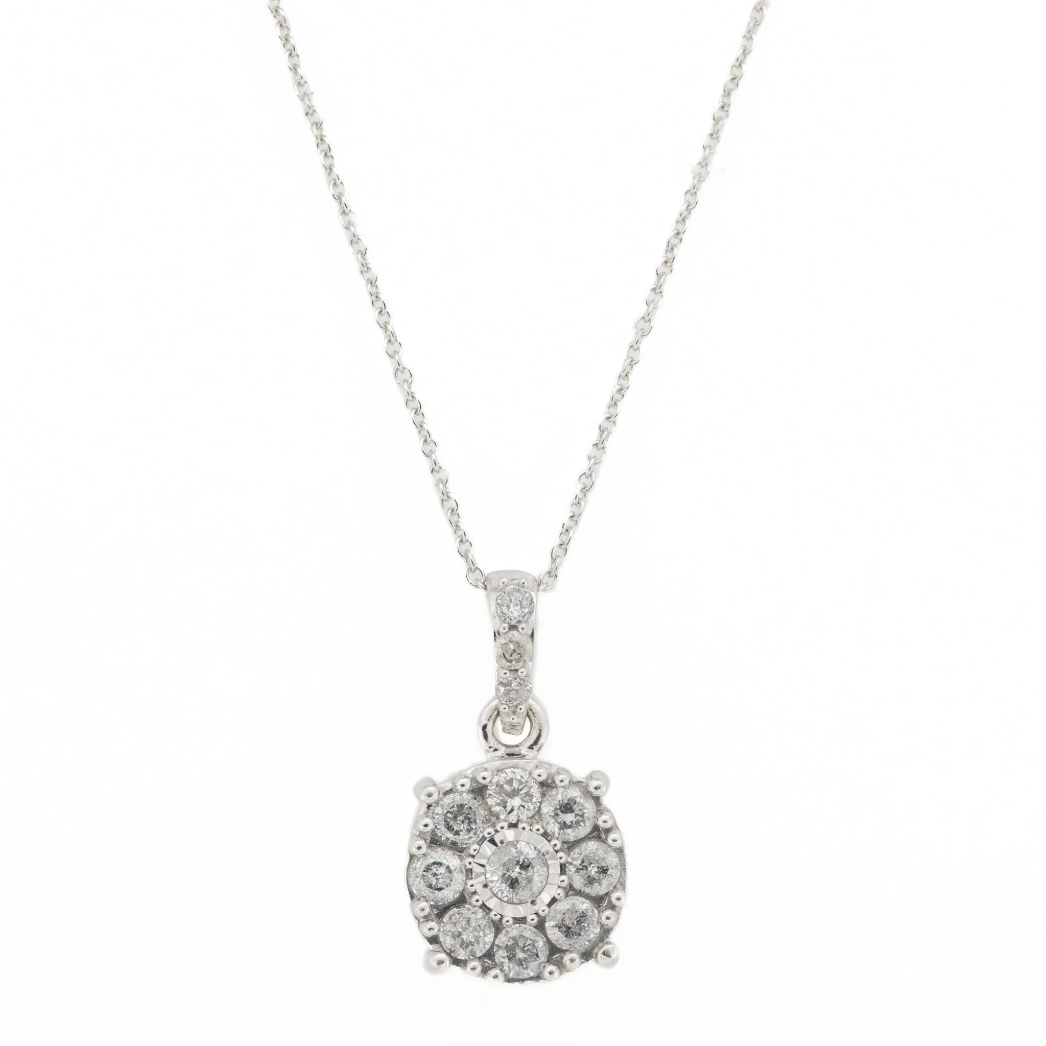 0.33ctw Diamond Accented Pendant in 10K White Gold on 20" Fine Cable Chain in 14K White Gold