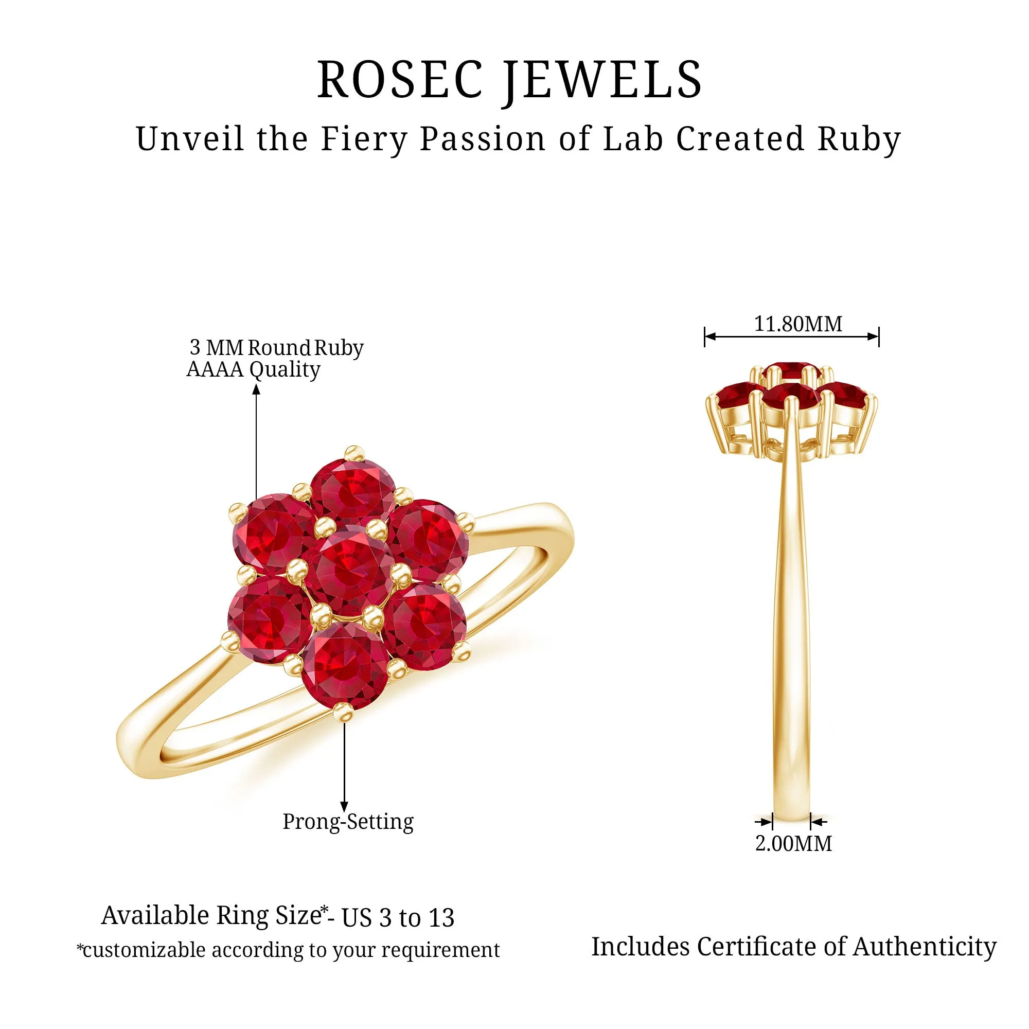 1 CT Round Cut Lab Created Ruby Cluster Ring