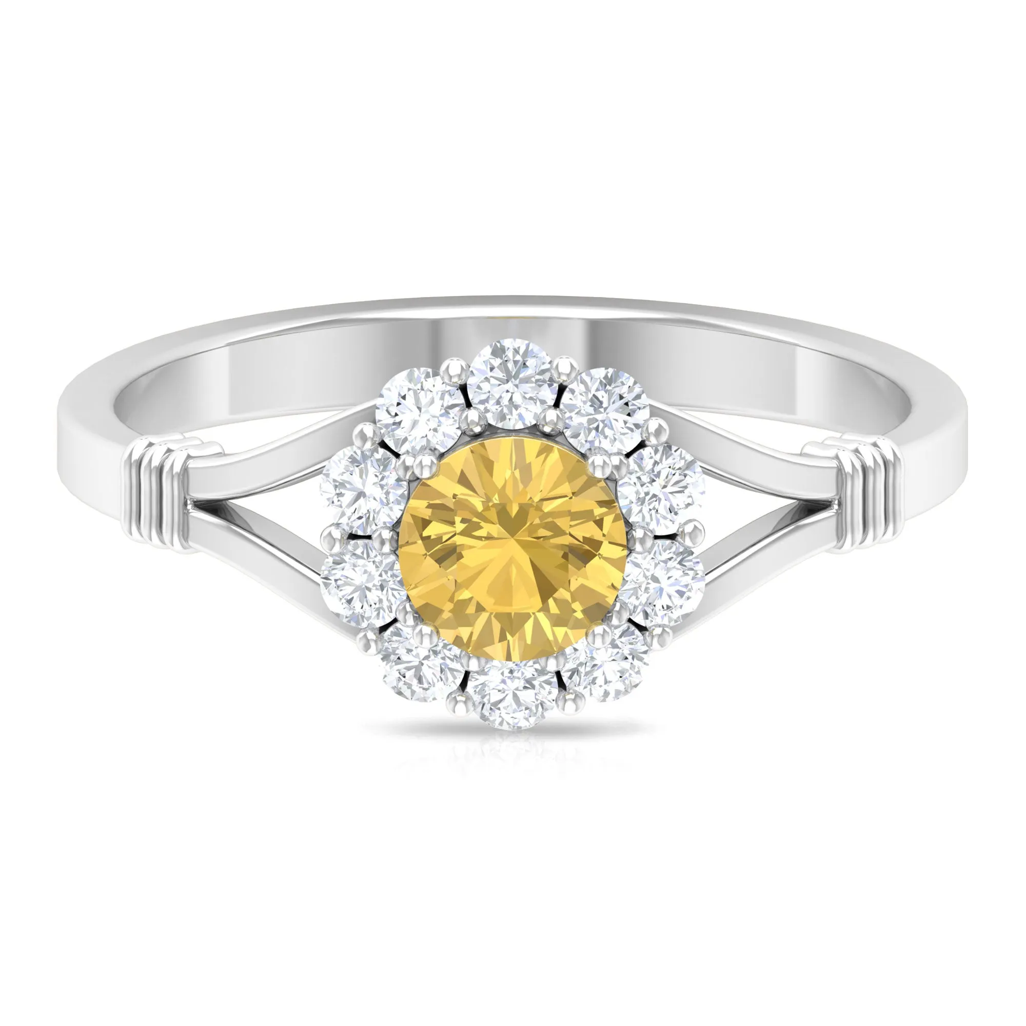 1 CT Split Shank Citrine Flower Engagement Ring with Diamond