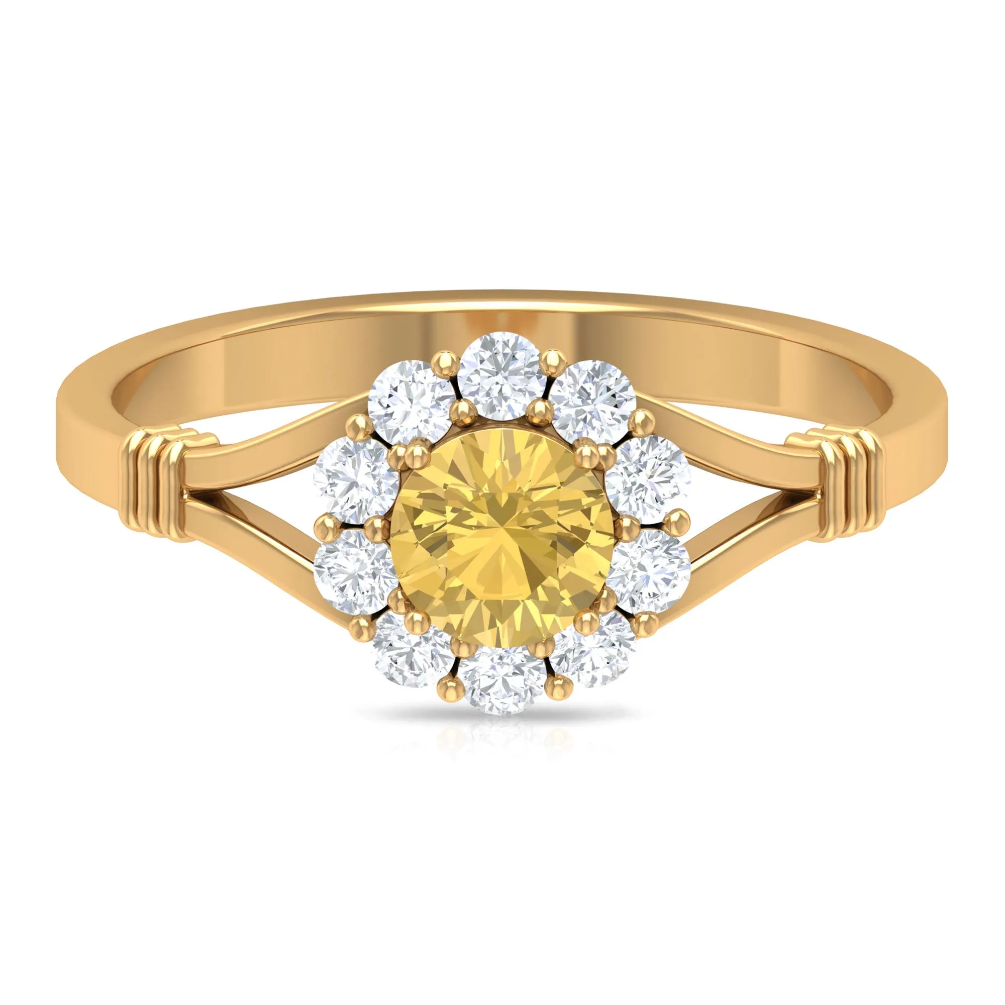 1 CT Split Shank Citrine Flower Engagement Ring with Diamond