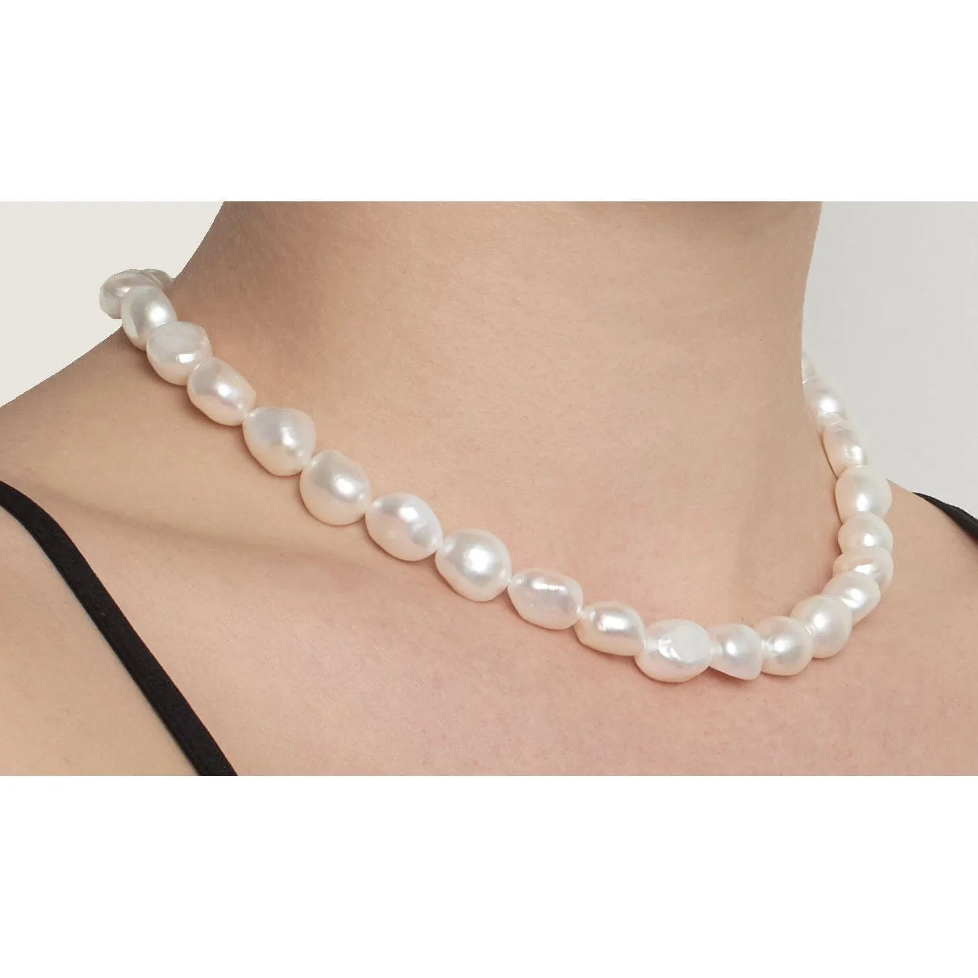 10.0-11.0 mm White Freshwater Baroque Pearl Necklace