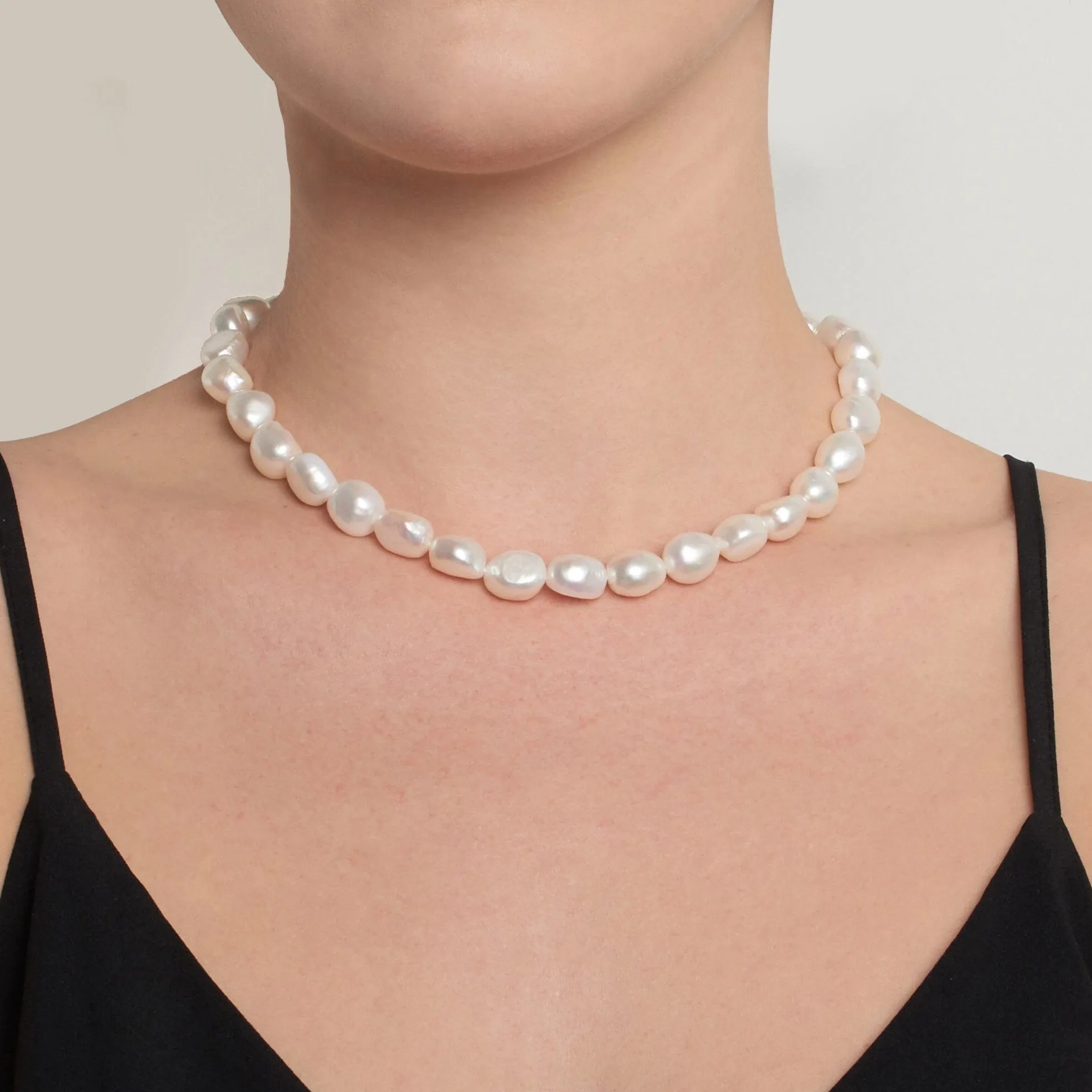 10.0-11.0 mm White Freshwater Baroque Pearl Necklace