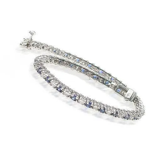 1.00-6.00 CT Round Cut Blue Sapphires & Diamonds - Color Stones Bracelet