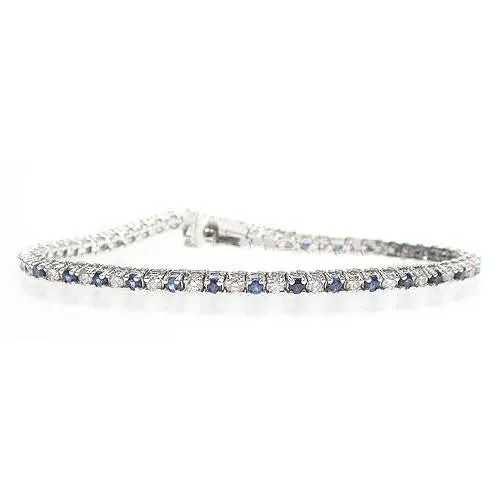 1.00-6.00 CT Round Cut Blue Sapphires & Diamonds - Color Stones Bracelet