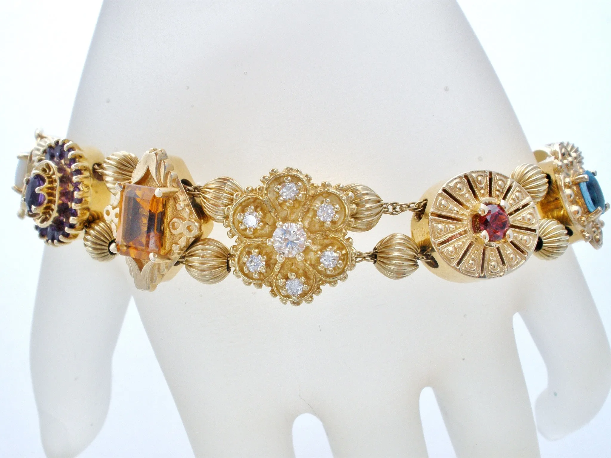 10K 14K Gold Gemstone Slide Bracelet Vintage