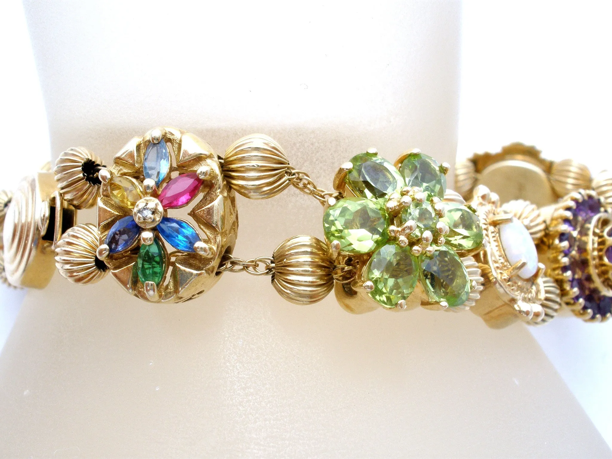 10K 14K Gold Gemstone Slide Bracelet Vintage