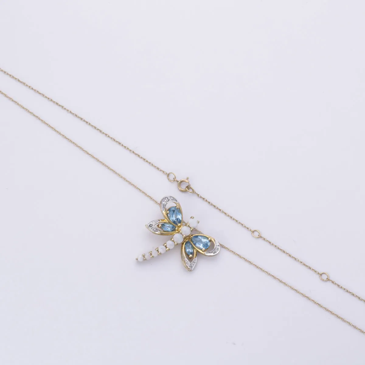 10k Yellow Gold Blue Topaz, Opal and Diamond Necklace | 0.80ctw, 0.49ctw, 0.04ctw | 16-18"