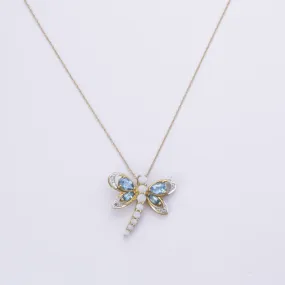 10k Yellow Gold Blue Topaz, Opal and Diamond Necklace | 0.80ctw, 0.49ctw, 0.04ctw | 16-18"