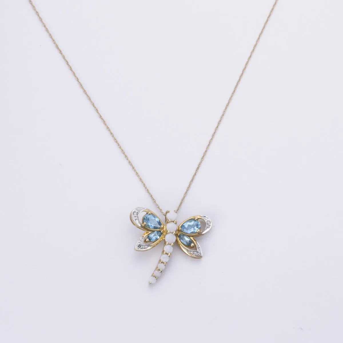 10k Yellow Gold Blue Topaz, Opal and Diamond Necklace | 0.80ctw, 0.49ctw, 0.04ctw | 16-18"