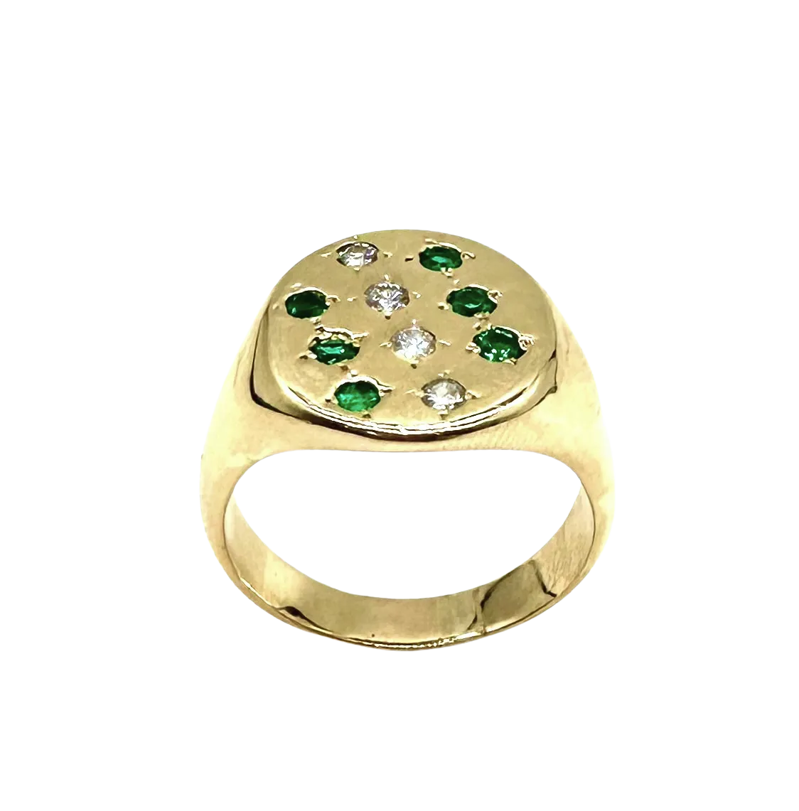 10k Yellow Gold Diamond and Emerald Signet Ring