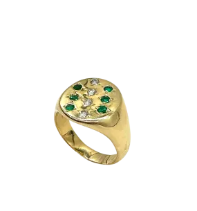 10k Yellow Gold Diamond and Emerald Signet Ring