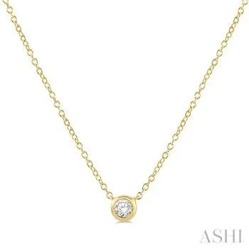 10K Yellow Gold Round Cut Diamond Necklace, 0.10 Carat TW