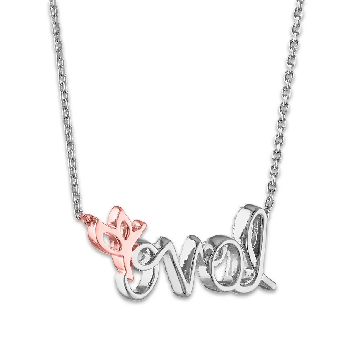 1/12 CTW Diamond LOVE with Butterfly Necklace in Rose Gold Plated Sterling Silver