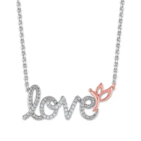 1/12 CTW Diamond LOVE with Butterfly Necklace in Rose Gold Plated Sterling Silver