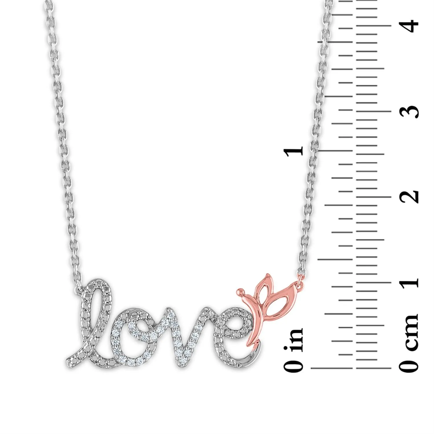 1/12 CTW Diamond LOVE with Butterfly Necklace in Rose Gold Plated Sterling Silver