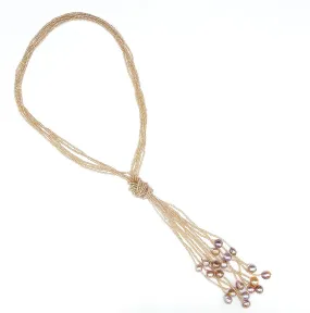 113-03 | MULTI STRAND CRYSTAL & PEARL LARIAT (CHAMAPAGNE)