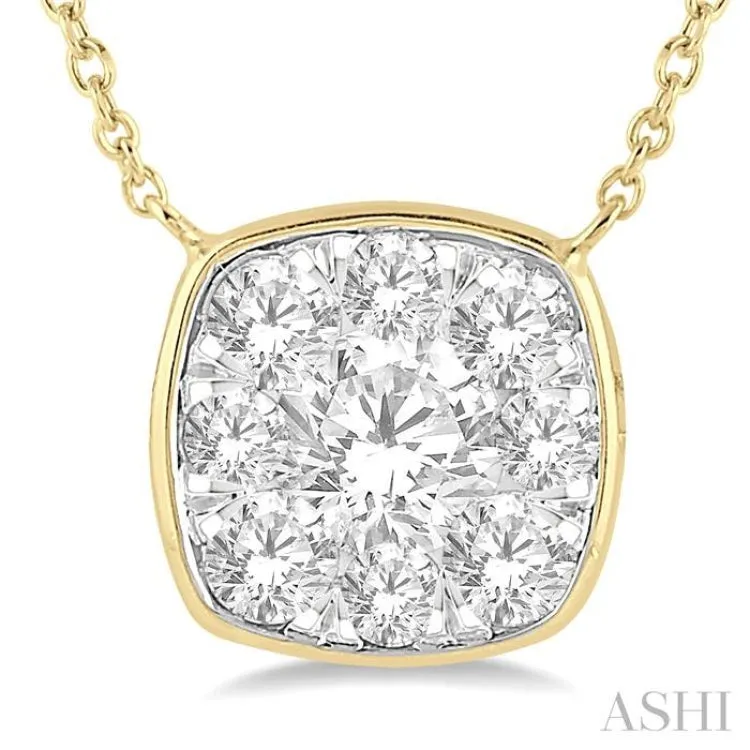 1/2 Ctw Cushion Shape Lovebright Diamond Necklace in 14K Yellow & White Gold