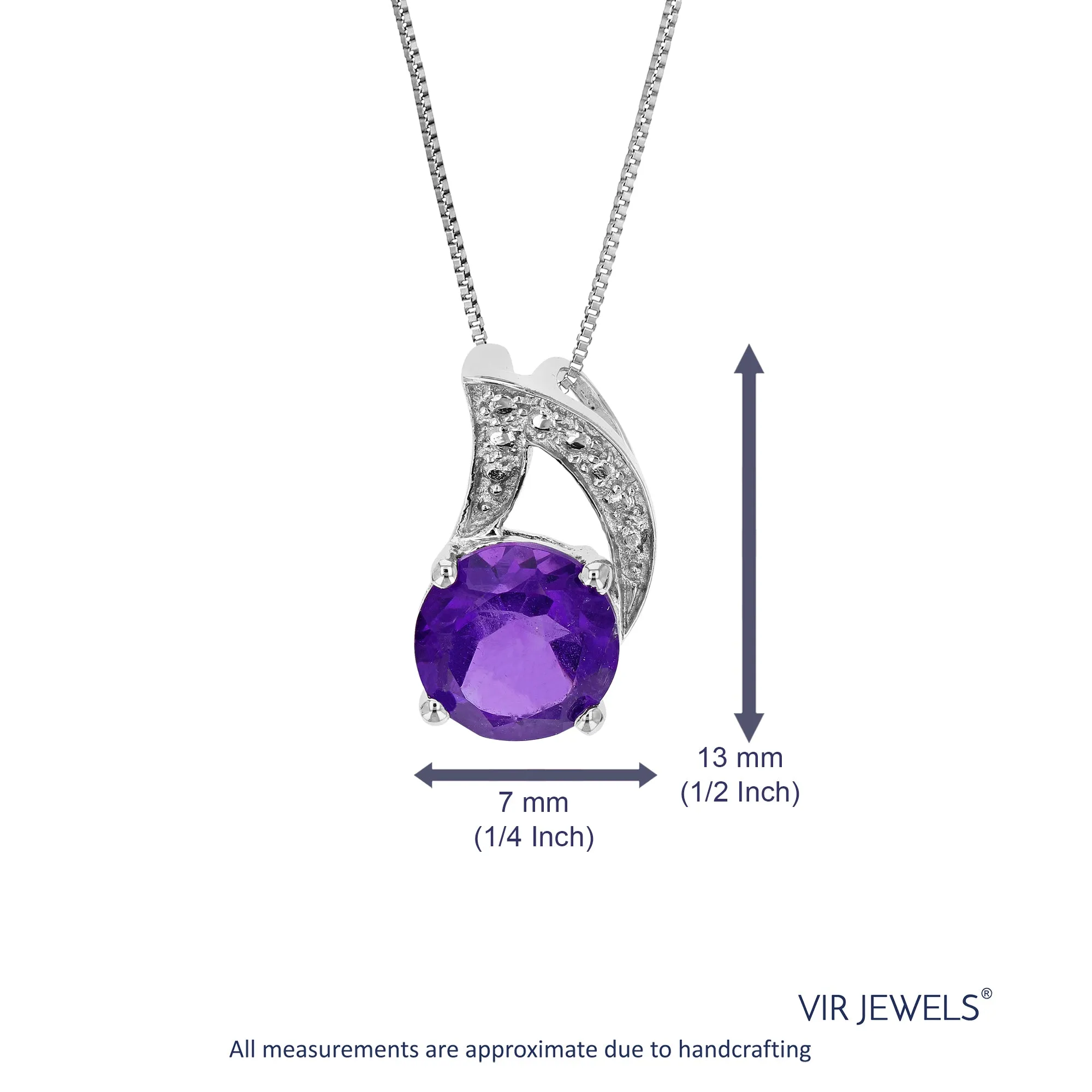 1.20 cttw Purple Amethyst Pendant Necklace .925 Sterling Silver 7 MM Round