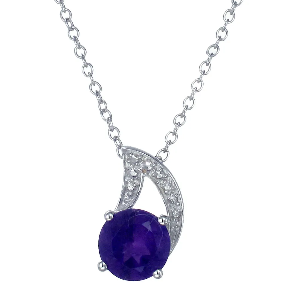 1.20 cttw Purple Amethyst Pendant Necklace .925 Sterling Silver 7 MM Round