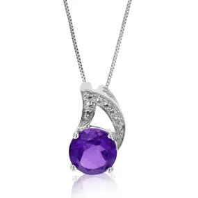 1.20 cttw Purple Amethyst Pendant Necklace .925 Sterling Silver 7 MM Round