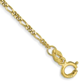 1.25mm 10K Yellow Gold Solid Flat Figaro Chain Anklet