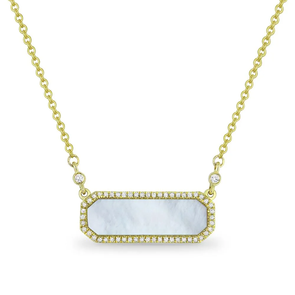 14k 1.18 Ct Mother of Pearl, 0.13 Ct Diamond Necklace, Available in White, Rose and Yellow Gold