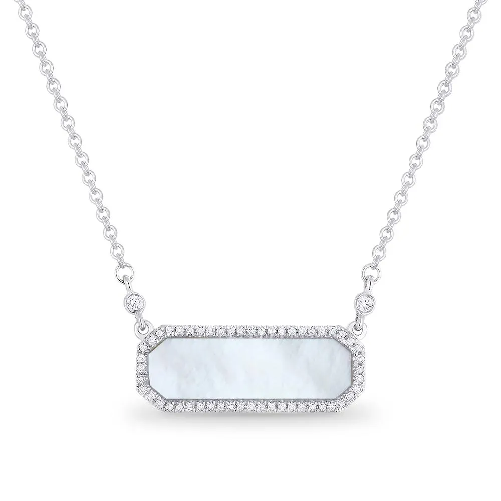 14k 1.18 Ct Mother of Pearl, 0.13 Ct Diamond Necklace, Available in White, Rose and Yellow Gold