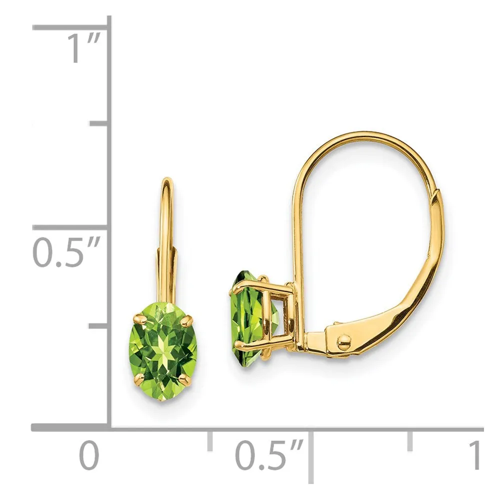 14k 6x4mm Oval Peridot Leverback Earrings