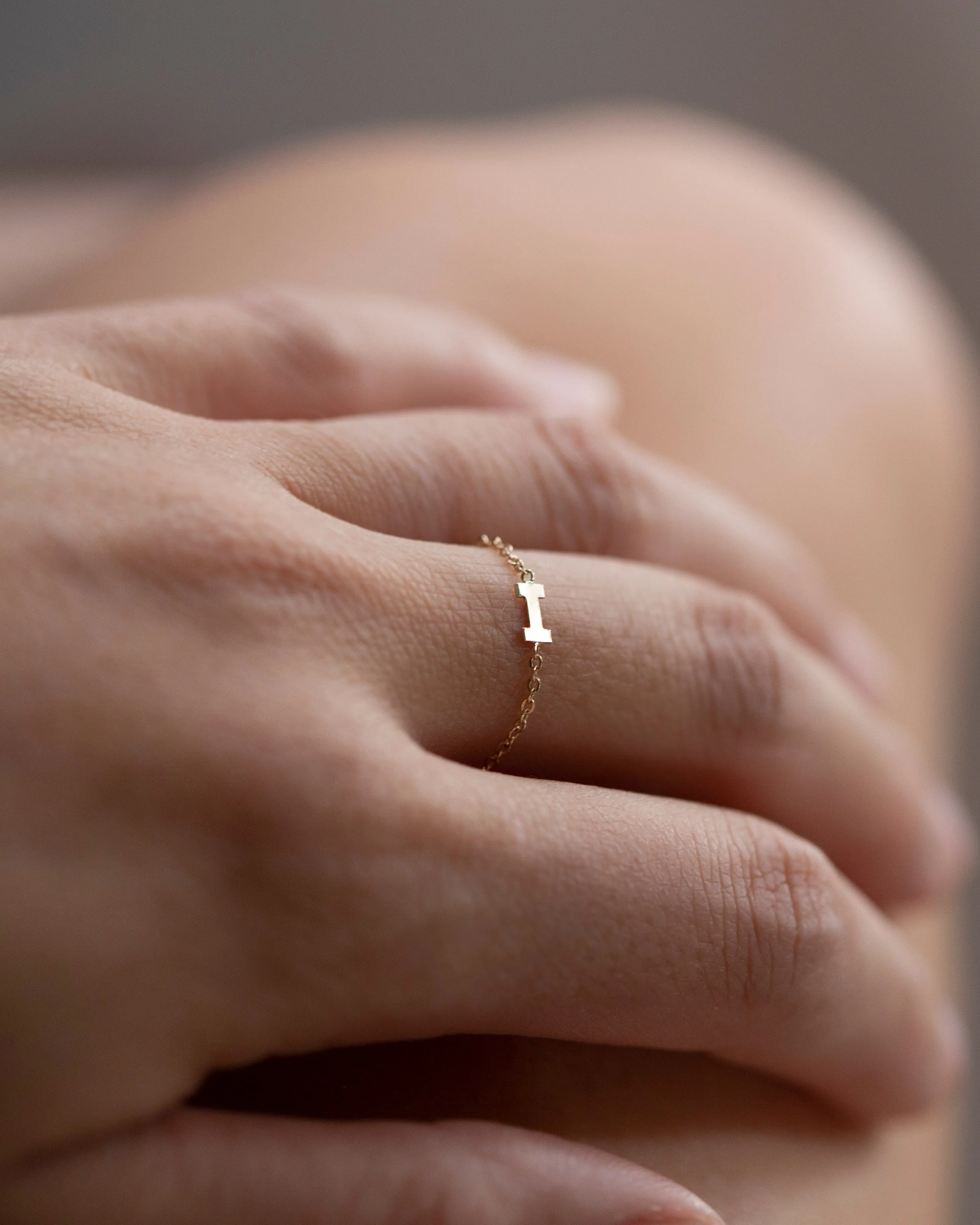 14k Dainty Chain Block letter Initial Ring