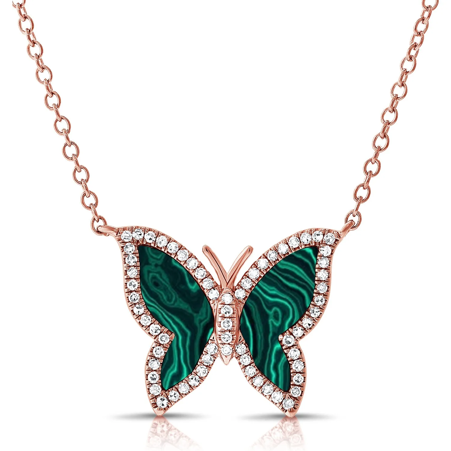 14k Gold & Malachite Diamond Butterfly Necklace - 0.21ct