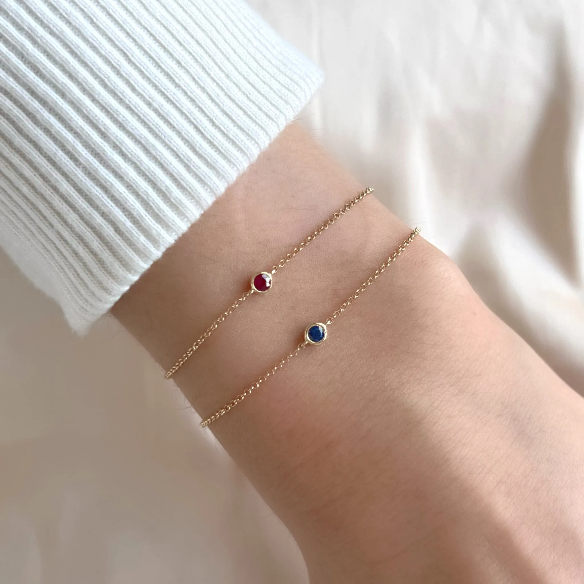 14K Gold Bezel Birthstone Bracelet