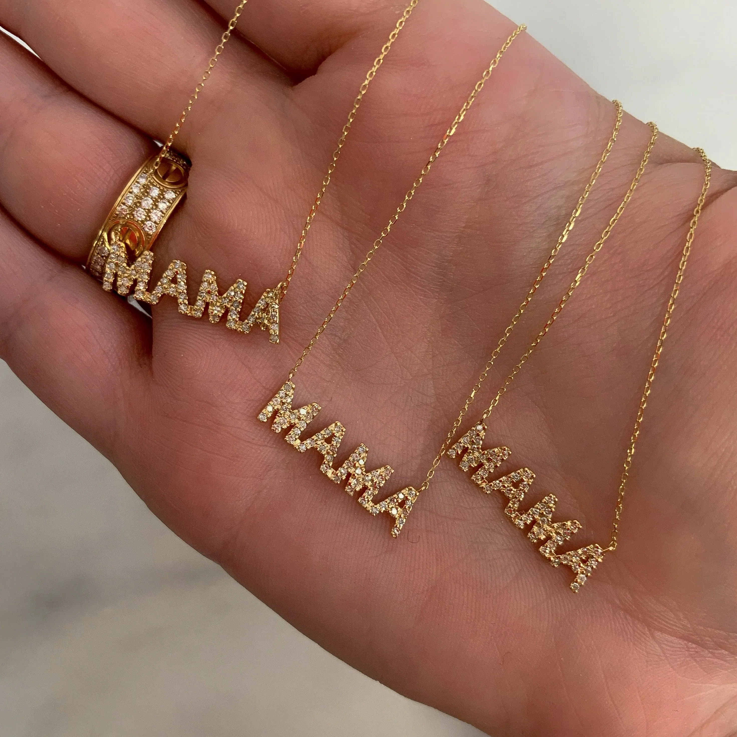 14K Gold Diamond Mama Necklace