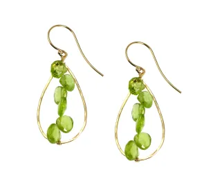 14K Gold Hammered Tear Drop Earrings with Peridot