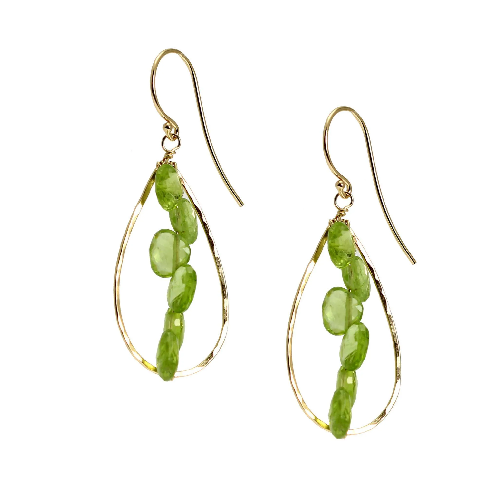 14K Gold Hammered Tear Drop Earrings with Peridot