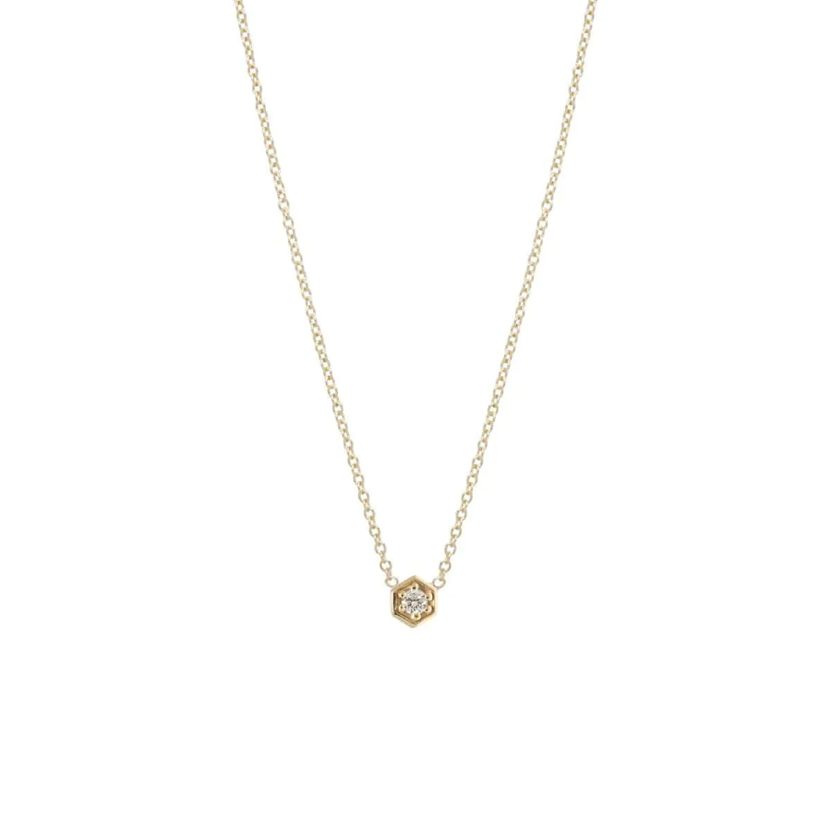 14k Gold Hexagon Diamond Necklace