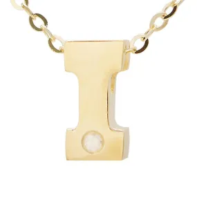 14K Gold Initial "I" Necklace (Diamond)