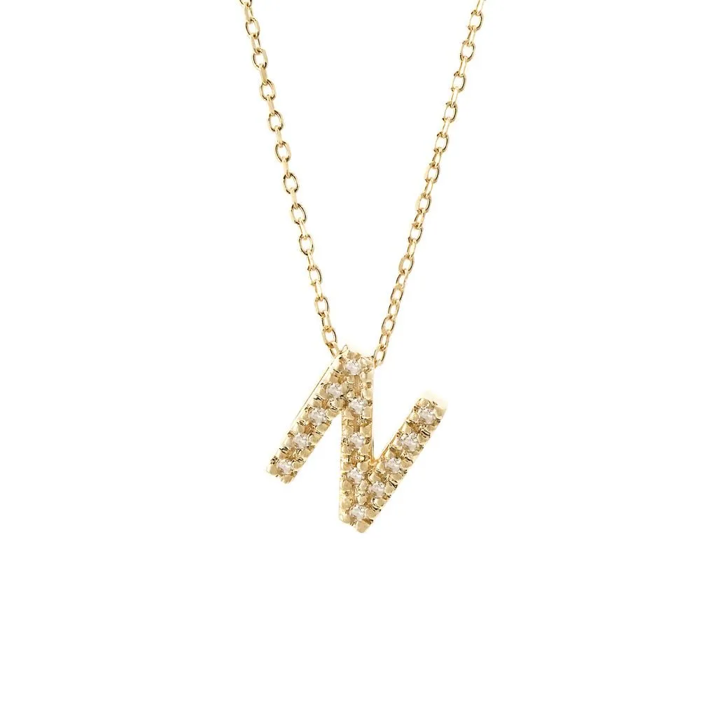 14K Gold Initial "N" Necklace With Diamonds