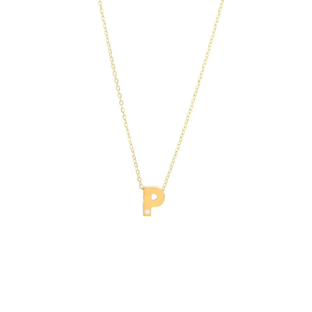 14K Gold Initial "P" Necklace (Diamond)