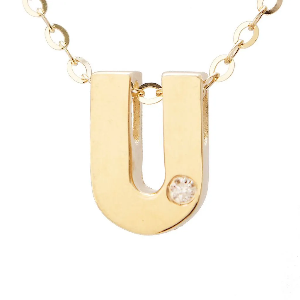 14K Gold Initial "U" Necklace (Diamond)