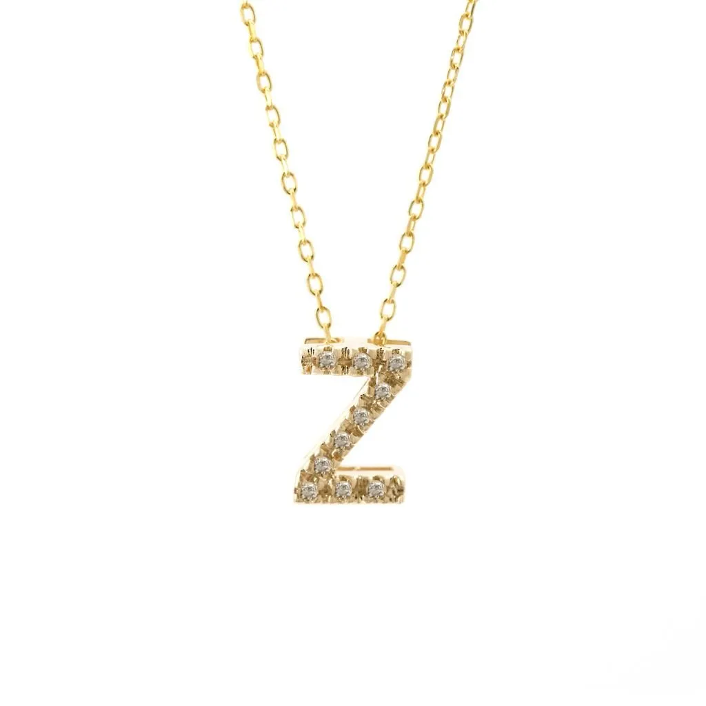 14K Gold Initial "Z" Necklace With Diamonds