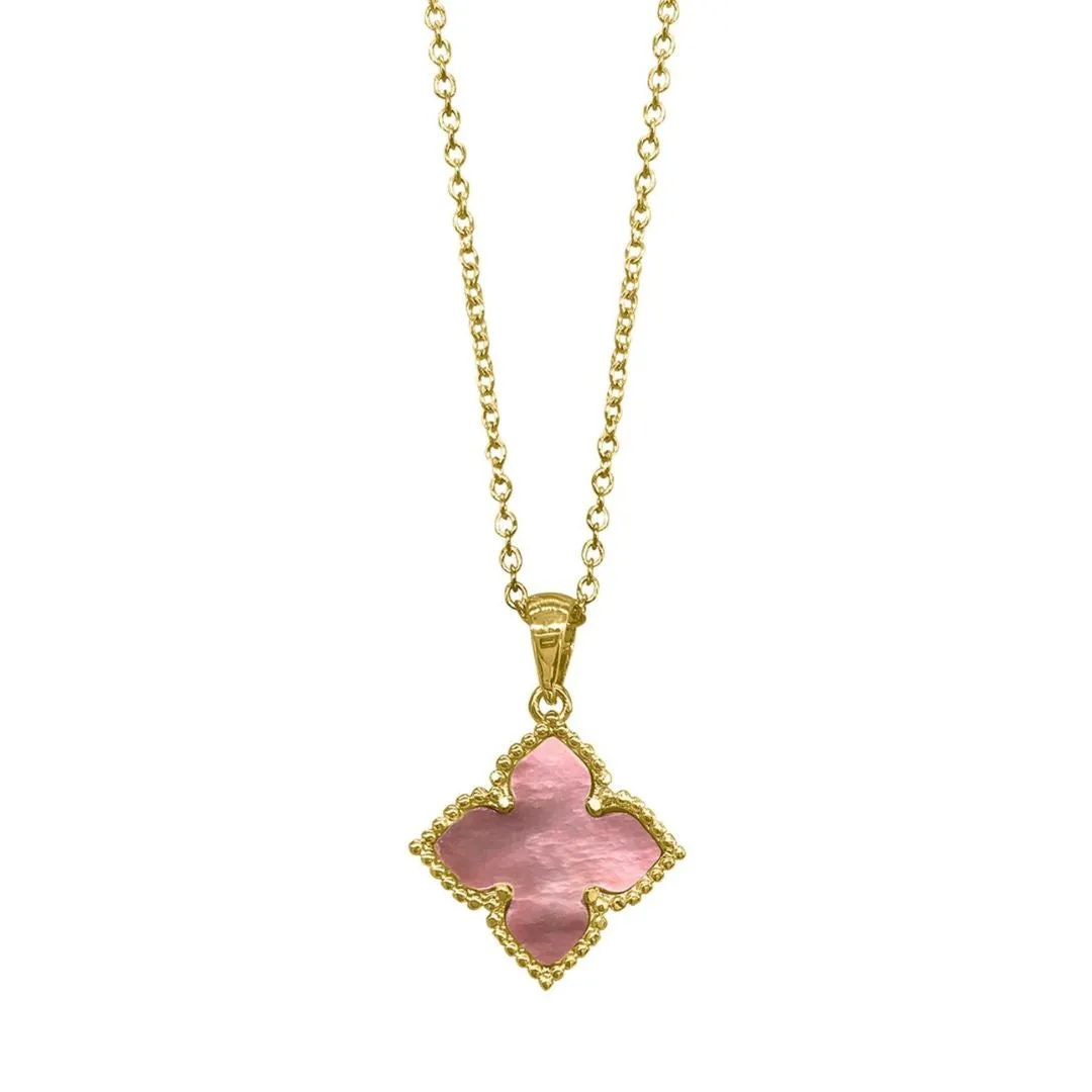 14k Gold Plated Pink Flower Mother of Pearl Necklace