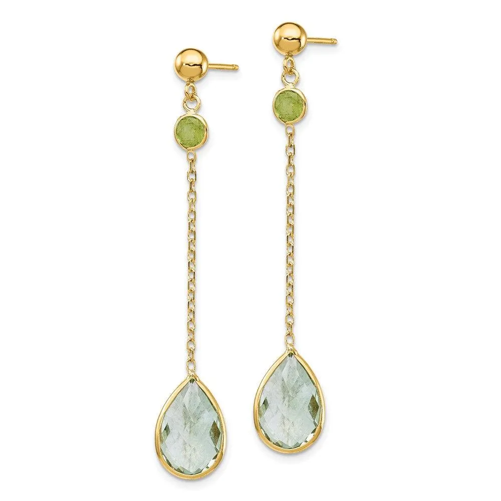 14K Peridot and Green Quartz Post Earrings