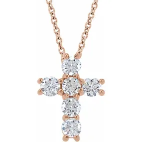 14K Rose 1 1/5 CTW Natural Diamond Cross 18" Necklace