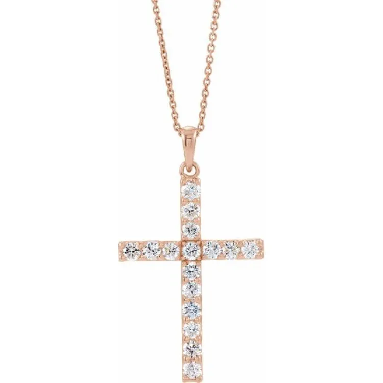 14K Rose 1/4 CTW Natural Diamond Cross 18" Necklace