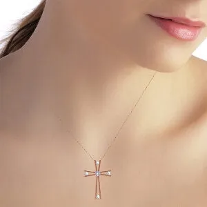 14K Solid Rose Gold Cross Necklace w/ Natural 0.45 Carat Diamonds