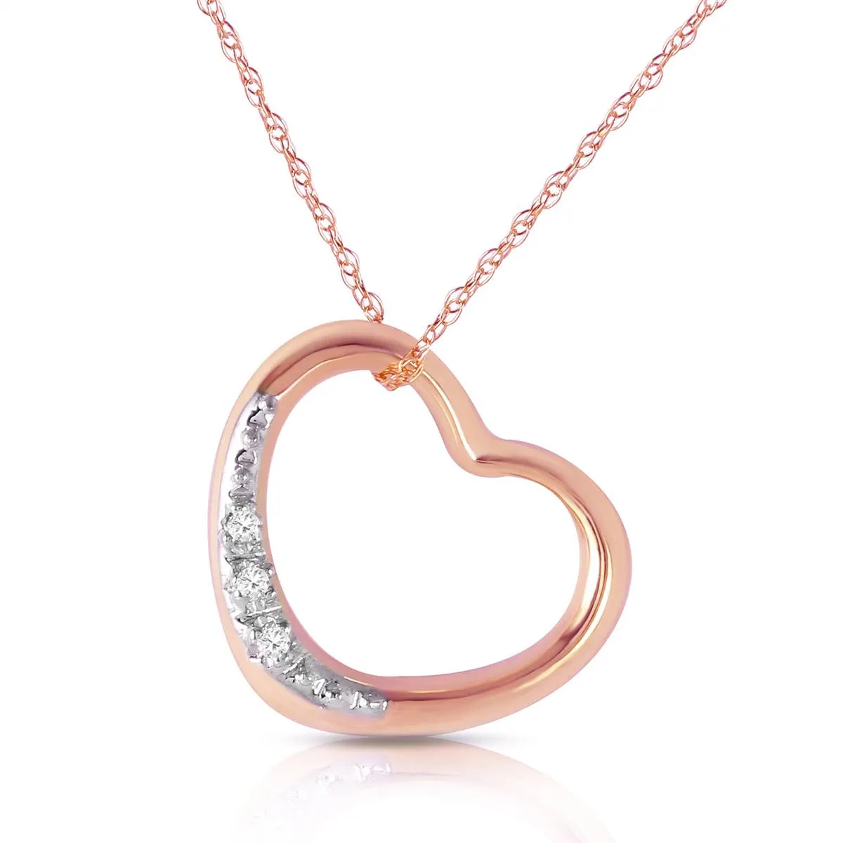 14K Solid Rose Gold Heart Natural Diamond Necklace Gemstone