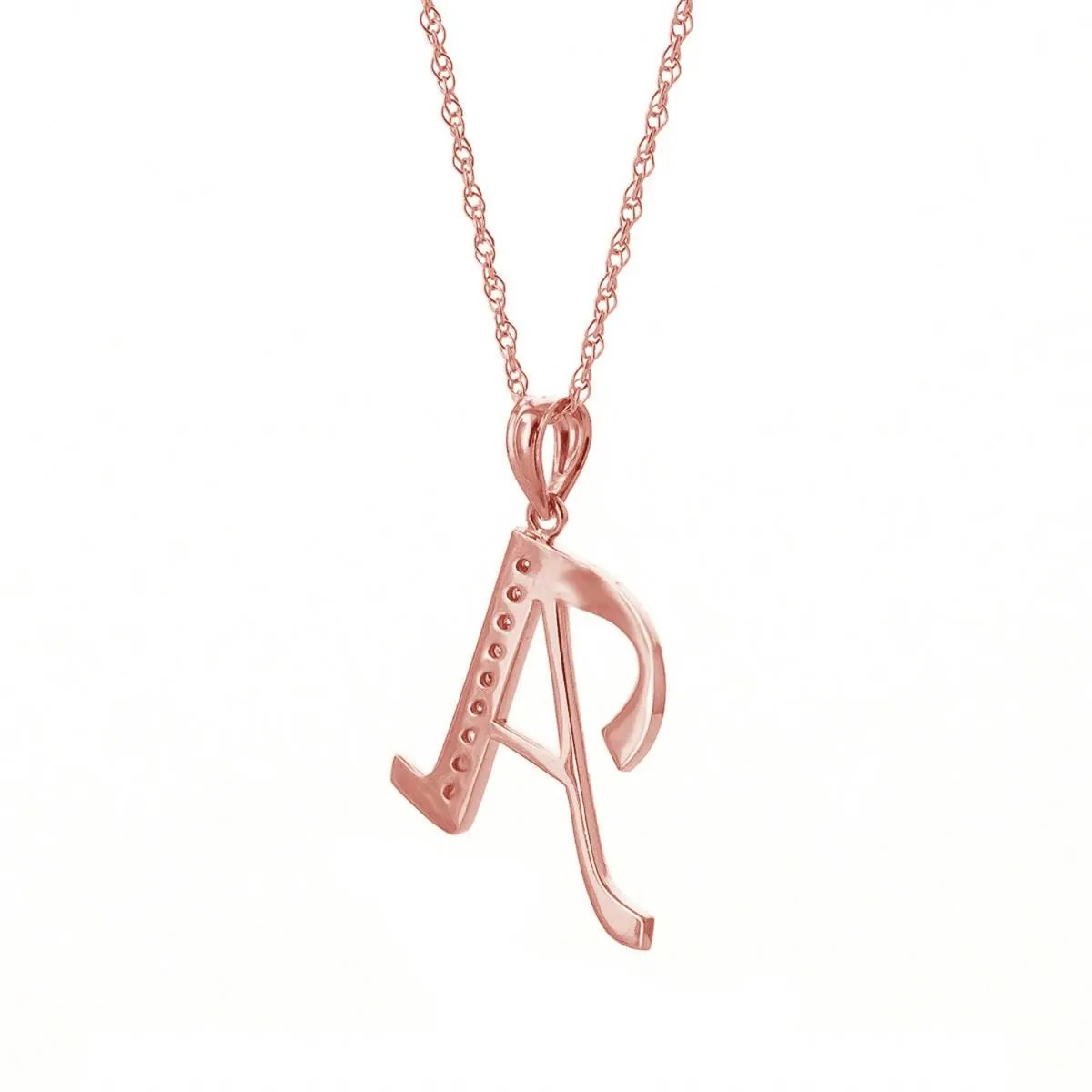 14K Solid Rose Gold Necklace w/ Natural Diamonds Initial 'a' Pendant