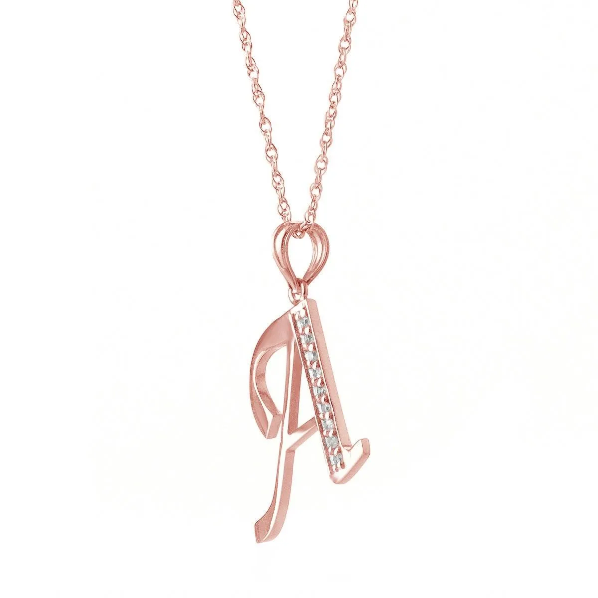 14K Solid Rose Gold Necklace w/ Natural Diamonds Initial 'a' Pendant